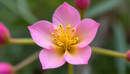 Delicate pink and yellow Grevillea flower with intricate stamen